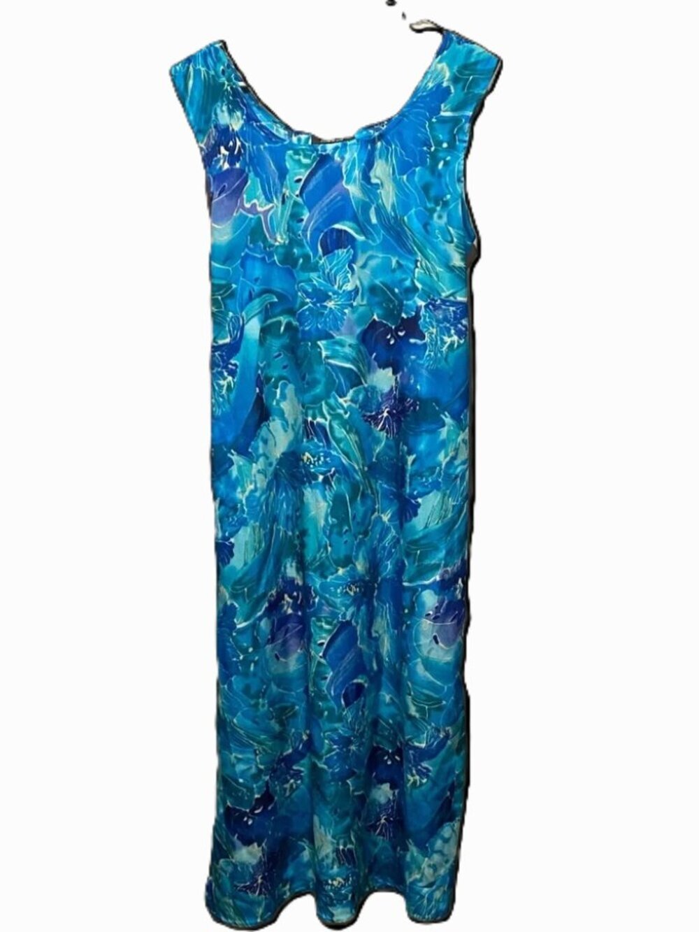 Blue Abstract Maxi Dress XL Sleeveless Resort Vacation Dress